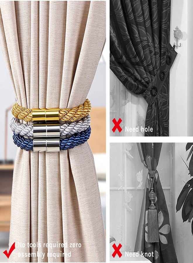 NICEEC 2 Pack Strong Magnetic Curtain Tiebacks Modern Simple Style Drape Tie Backs Convenient Decorative Weave Rope Curtain Holdbacks for Thin or Thick Home & Office Window Draperies (Gold) - Image 2